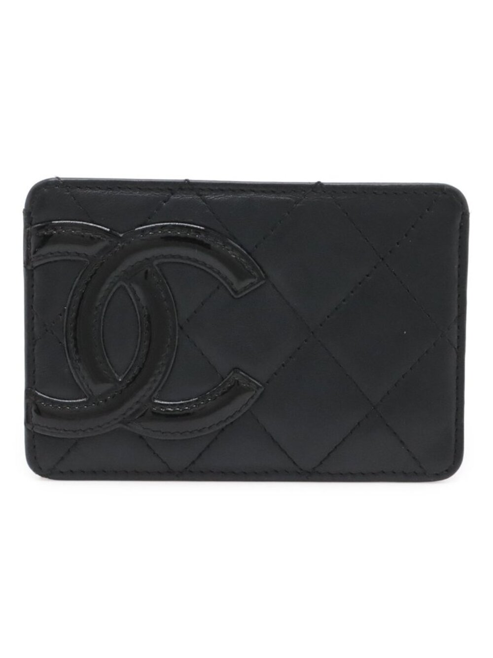 Chanel Cambon Line CC Logo Card Case Business Holder Leather Enamel Black Pink